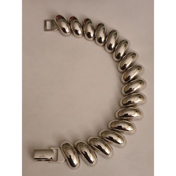 Napier Silver Tone Sculptural Link Bracelet Modernist Bold Chunky 7.5" Vintage - Picture 4 of 4